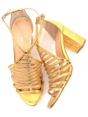 Daya by Zendaya "Soda" Size 8 Caged Gold Metallic Dress Sandals Cocktail Party